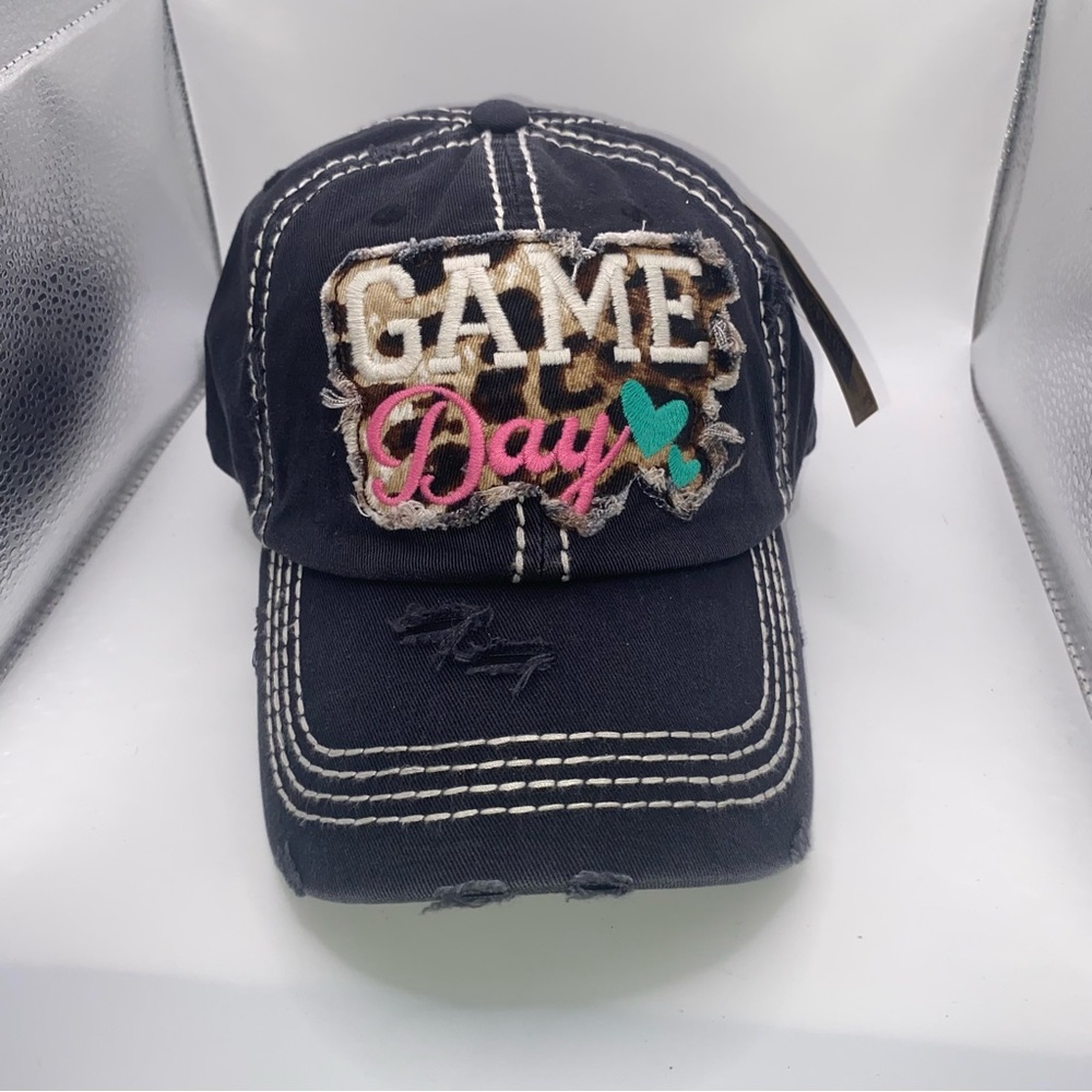 Kbethos Distressed Leopard Print Embroidered Game Day Patch Baseball Cap Blue